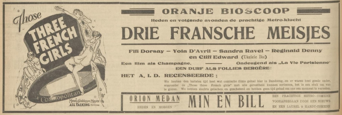 Filmvertoning Drie Fransche Meisjes (in 1931)