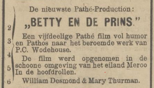 Filmvertoning Betty en de Prins (in 1920)