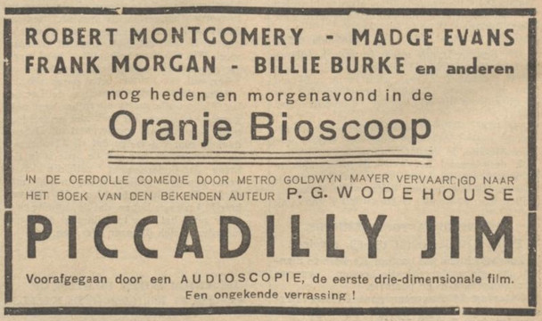 Filmvertoning Piccadilly Jim (in 1937)